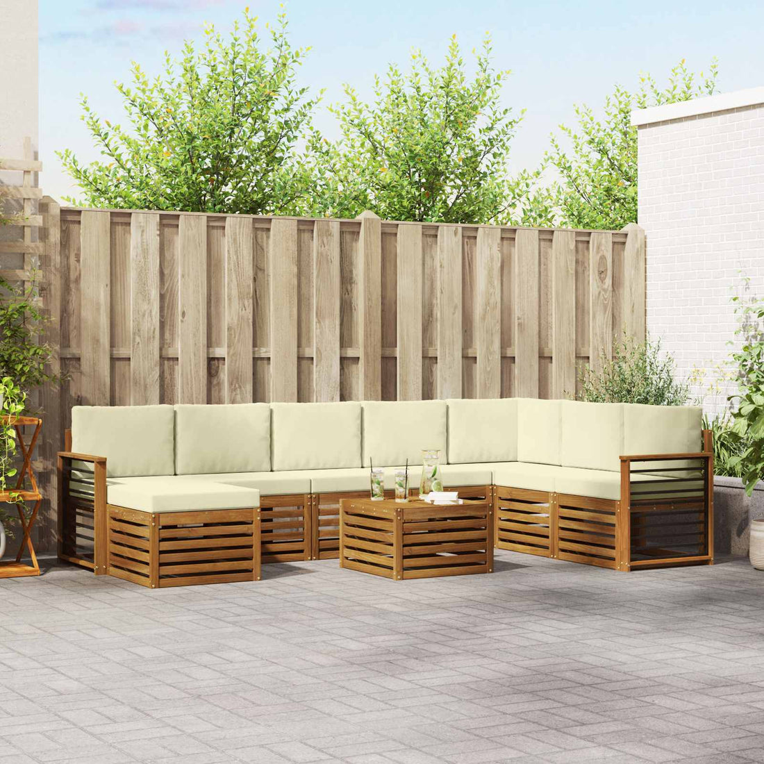 vidaXL Conjunto de sofás de exterior 9 uds. Natural y Crema