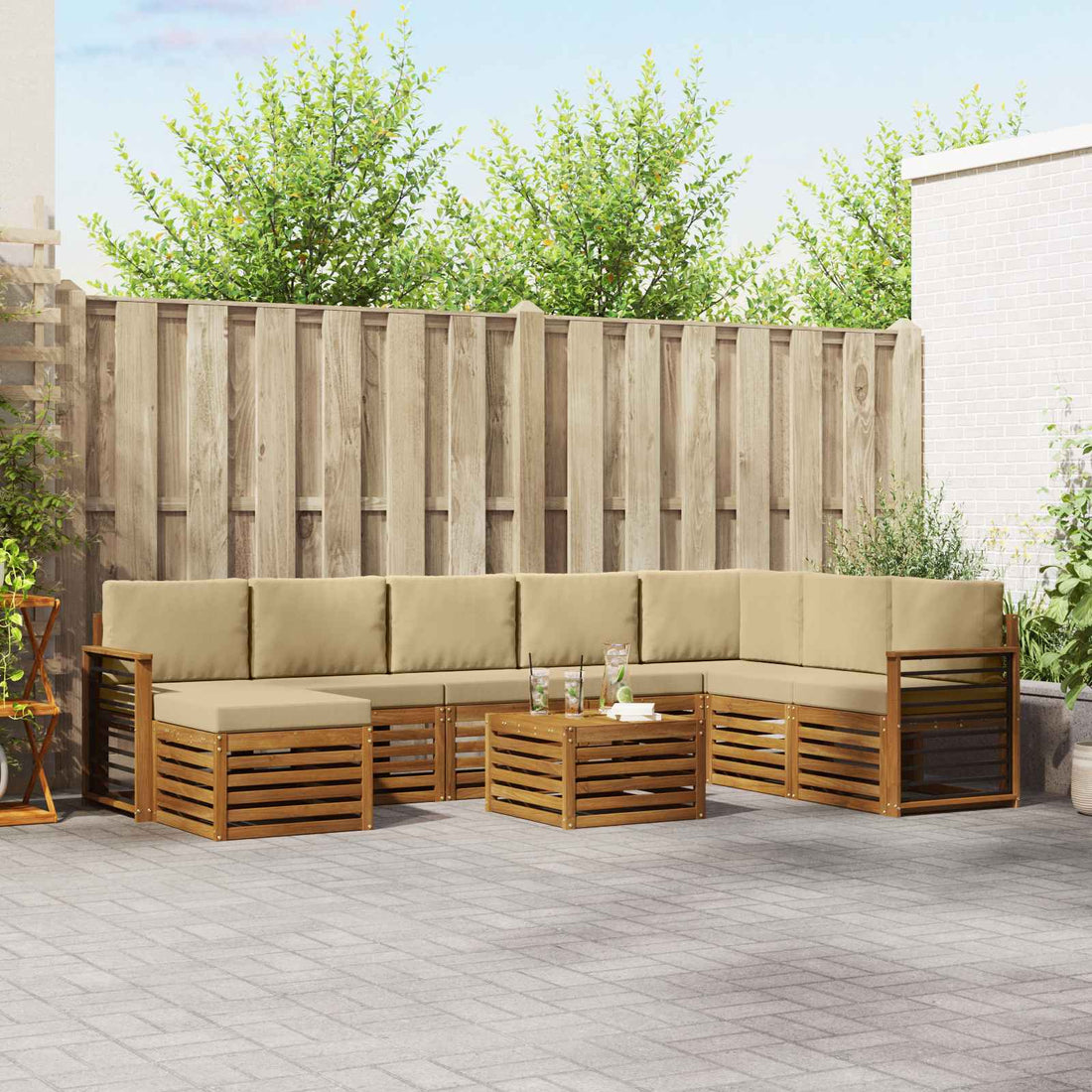 vidaXL Conjunto de sofás de exterior 9 uds. Natural y Beige
