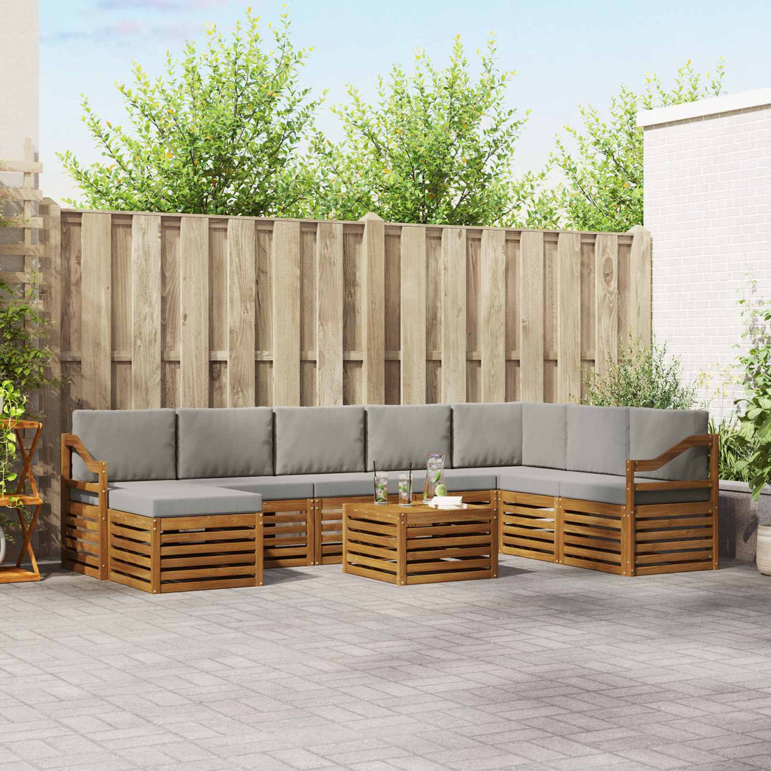 vidaXL Conjunto de sofás de exterior 9 uds. Gris Natural y Claro