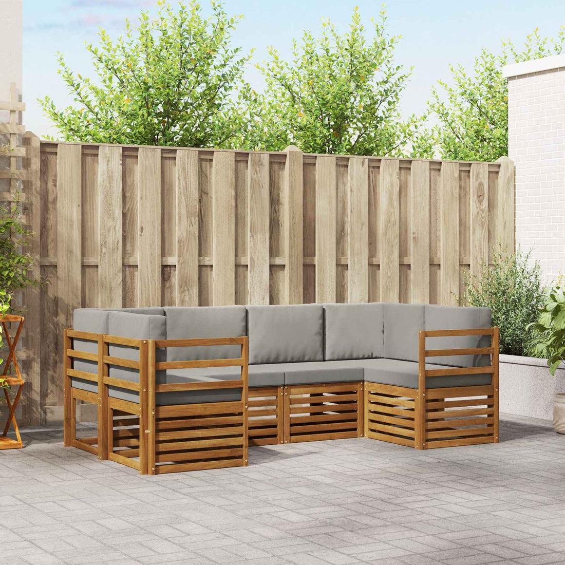vidaXL Conjunto de sofás de exterior 6 uds. Gris Natural y Claro