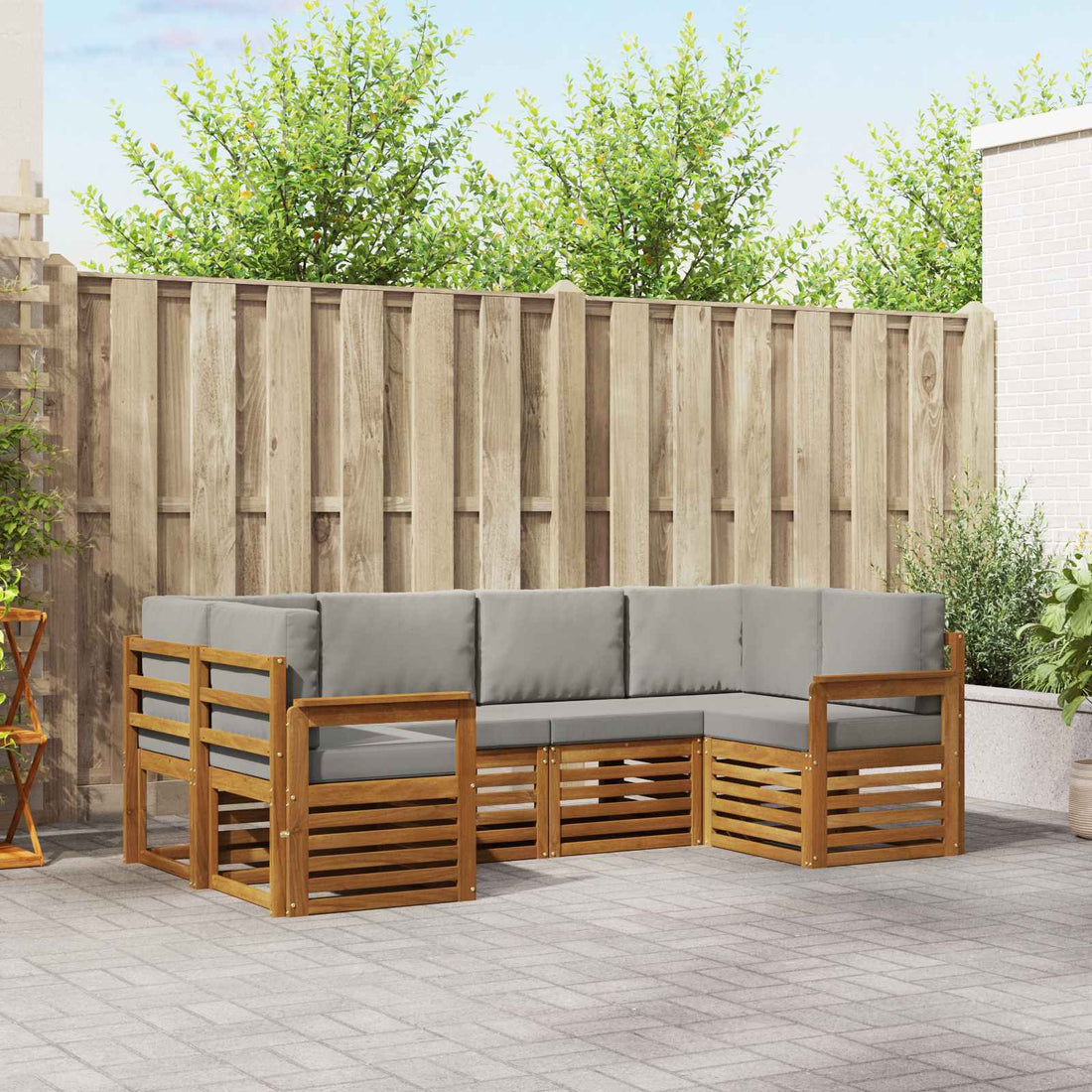 vidaXL Conjunto de sofás de exterior 6 uds. Gris Natural y Claro