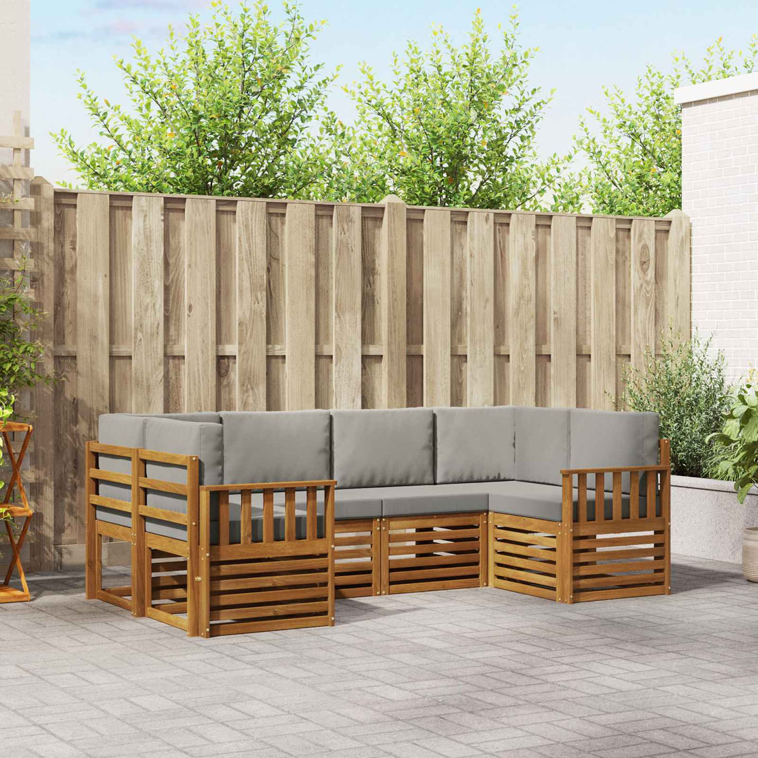 vidaXL Conjunto de sofás de exterior 6 uds. Gris Natural y Claro