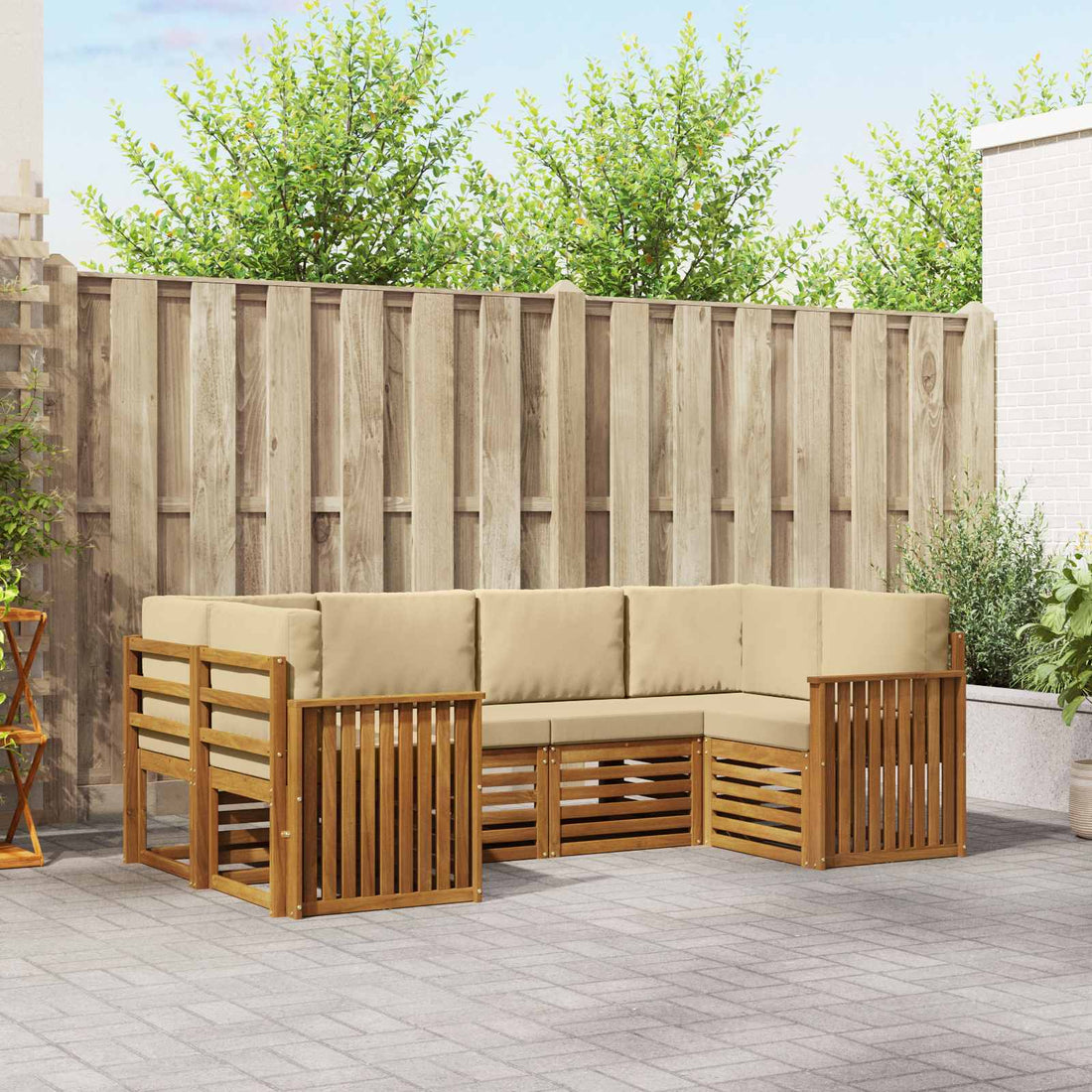 vidaXL Conjunto de sofás de exterior 6 uds. Natural