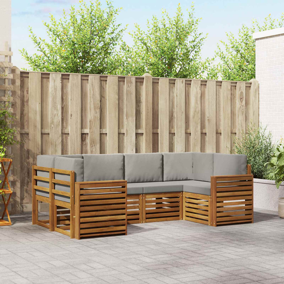 vidaXL Conjunto de sofás de exterior 6 uds. Gris Natural y Claro