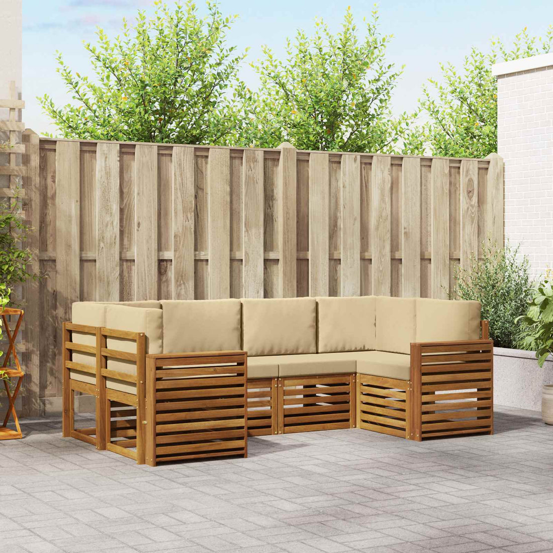 vidaXL Conjunto de sofás de exterior 6 uds. Natural y Beige