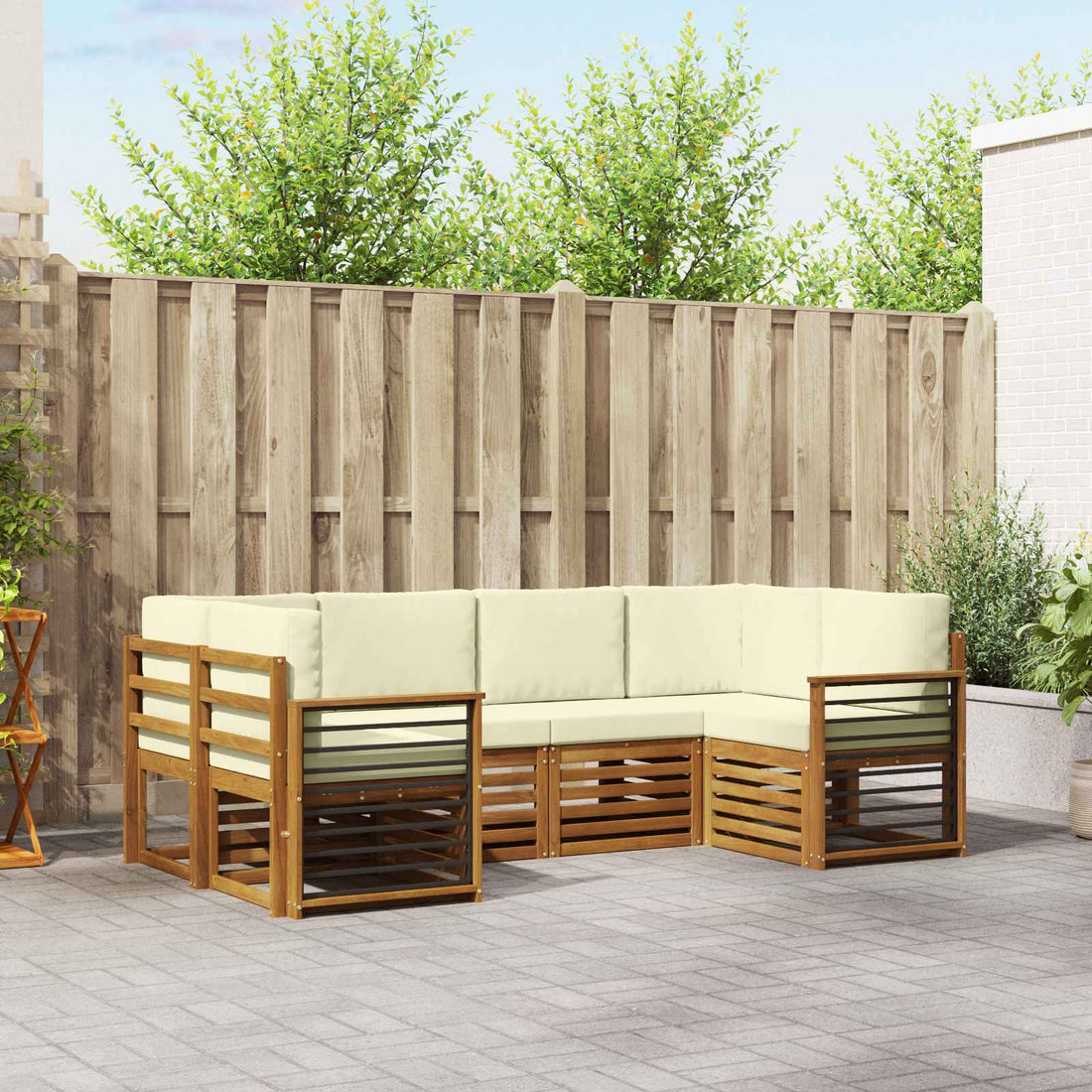 vidaXL Conjunto de sofás de exterior 6 uds. Natural y Crema