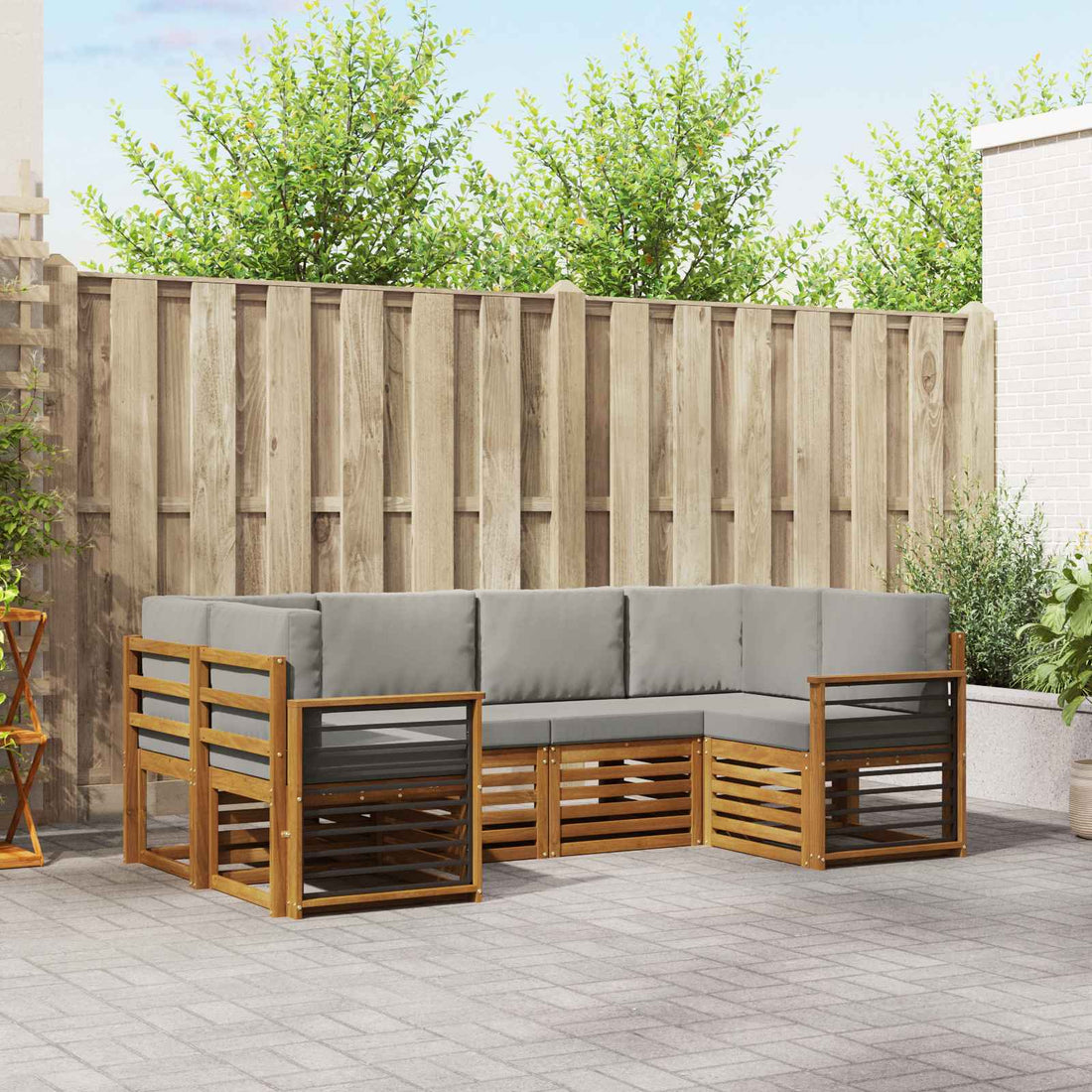 vidaXL Conjunto de sofás de exterior 6 uds. Gris Natural y Claro