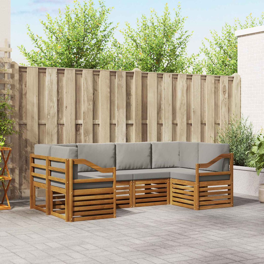 vidaXL Conjunto de sofás de exterior 6 uds. Gris Natural y Claro