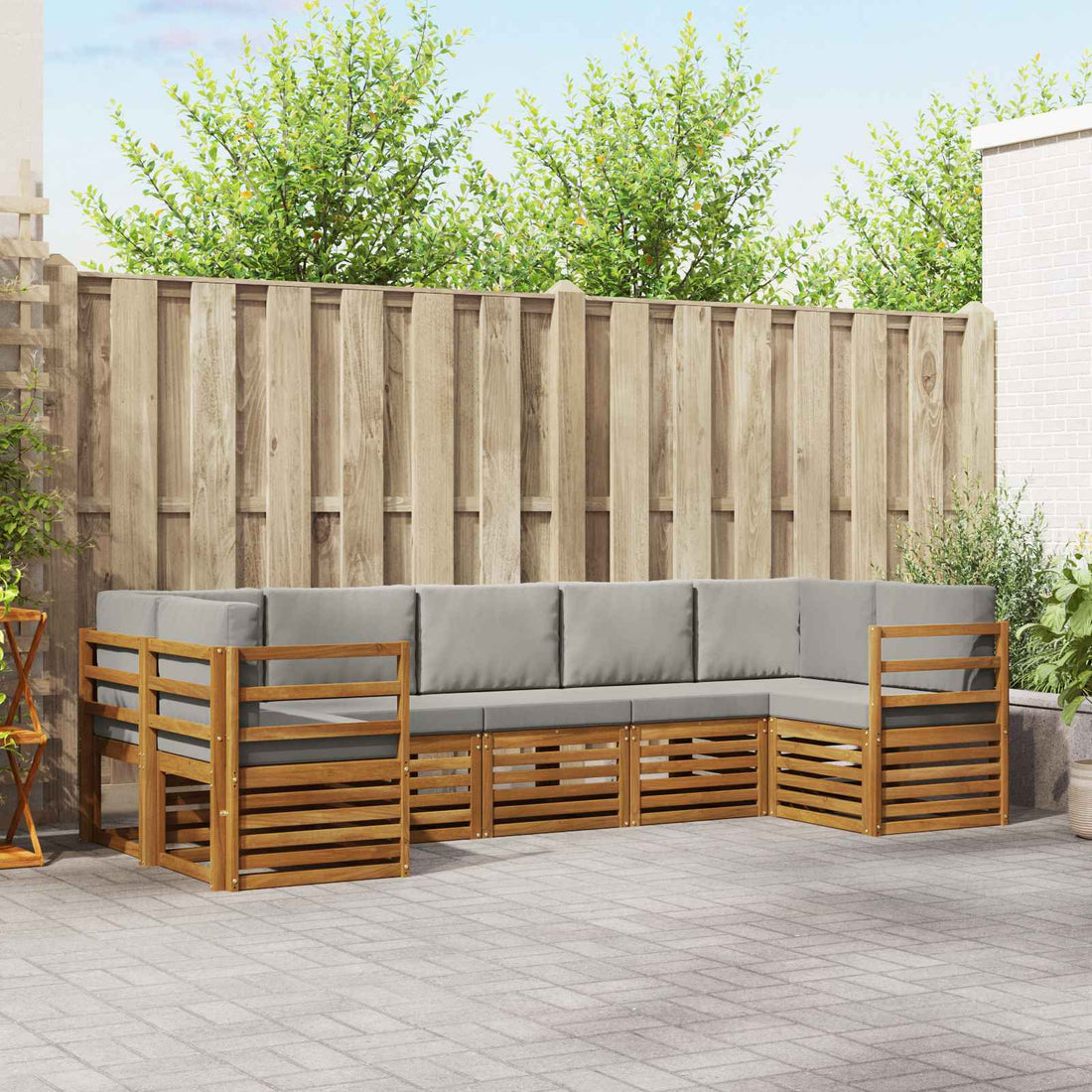 vidaXL Conjunto de sofás de exterior 7 uds. Gris Natural y Claro