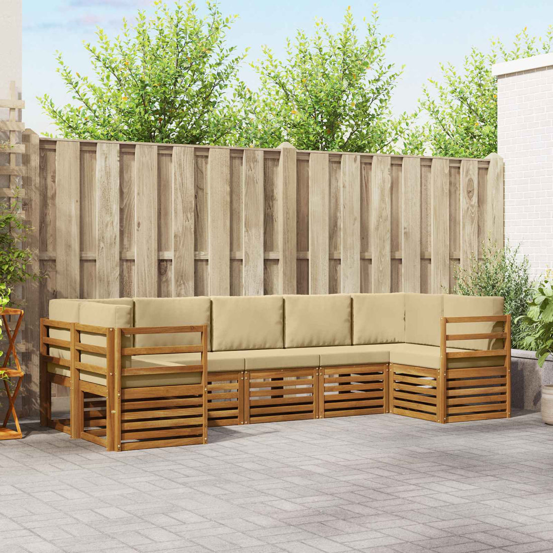 vidaXL Conjunto de sofás de exterior 7 uds. Natural y Beige