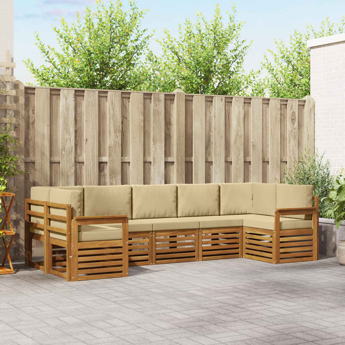 vidaXL Conjunto de sofás de exterior 7 uds. Natural y Beige