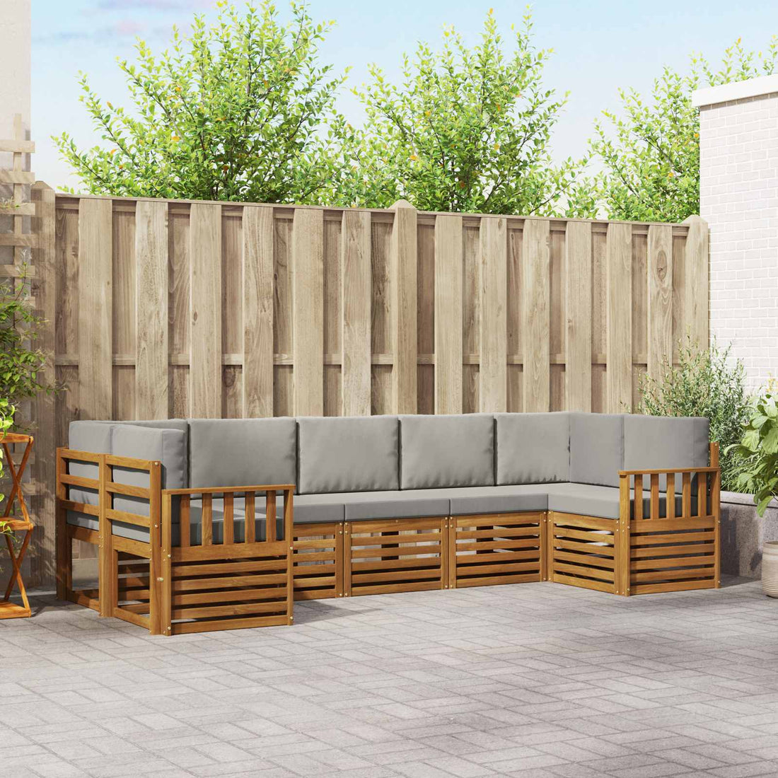vidaXL Conjunto de sofás de exterior 7 uds. Gris Natural y Claro