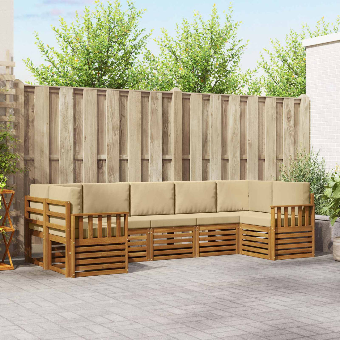 vidaXL Conjunto de sofás de exterior 7 uds. Natural y Beige