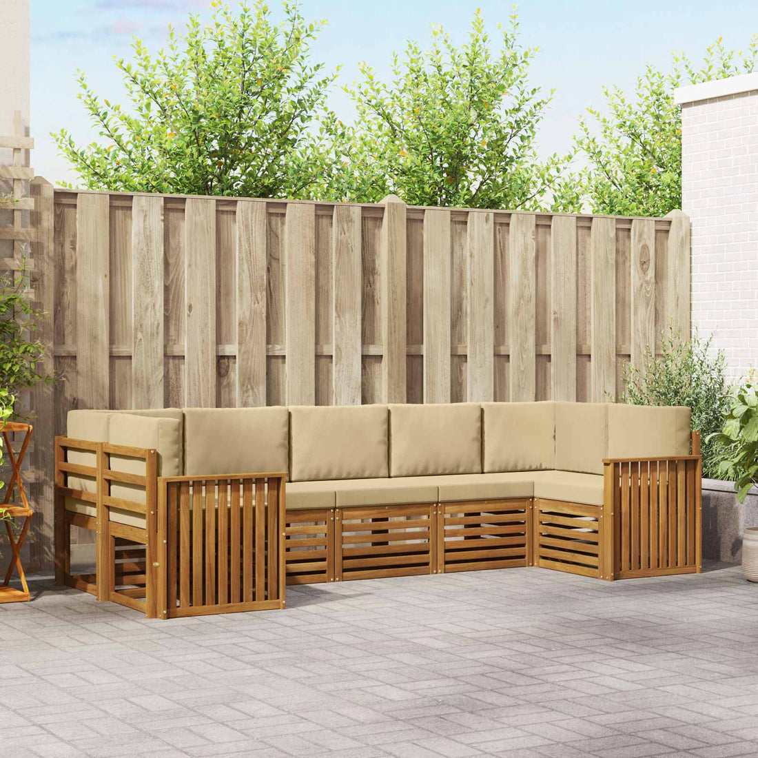 vidaXL Conjunto de sofás de exterior 7 uds. Natural y Beige
