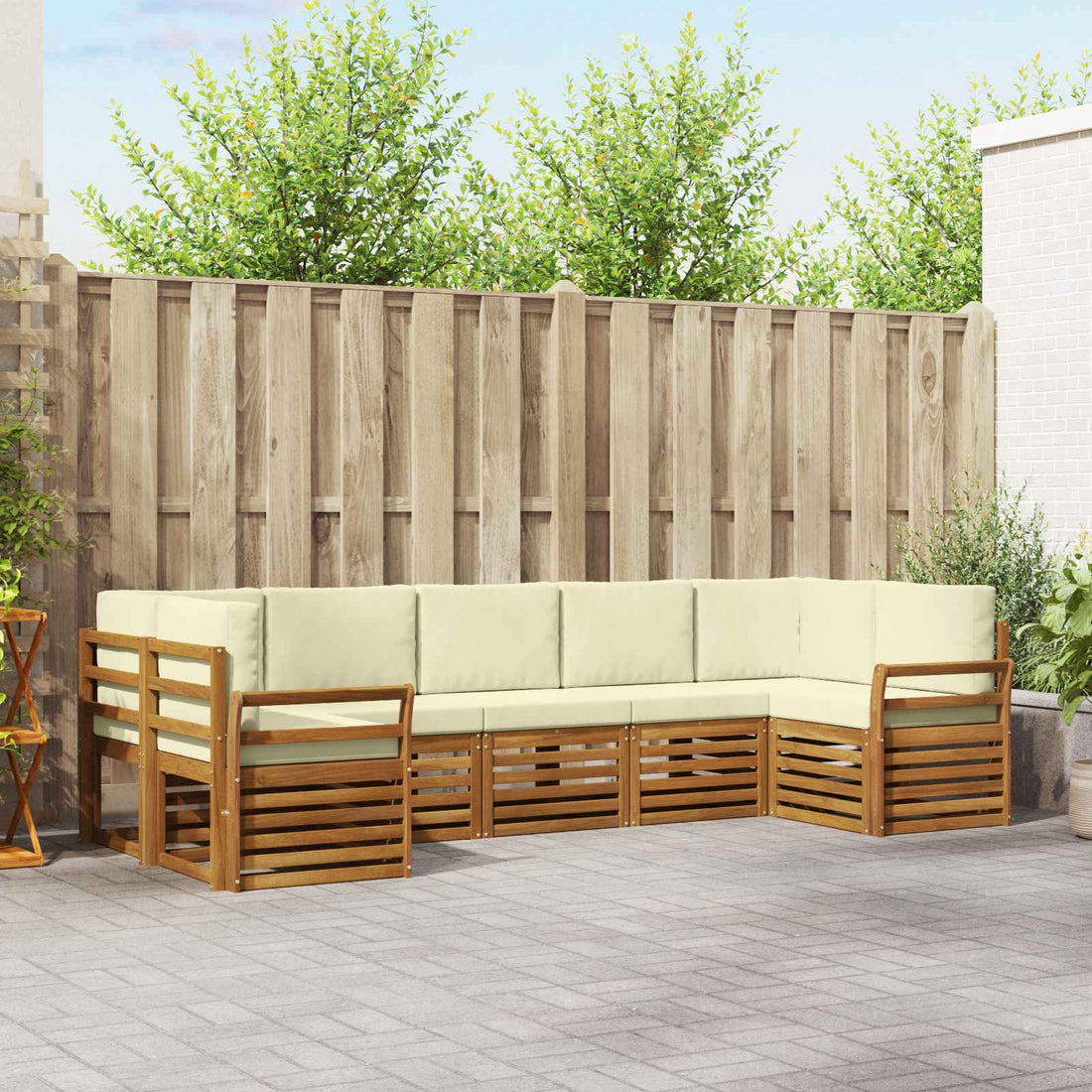 vidaXL Conjunto de sofás de exterior 7 uds. Natural y Crema