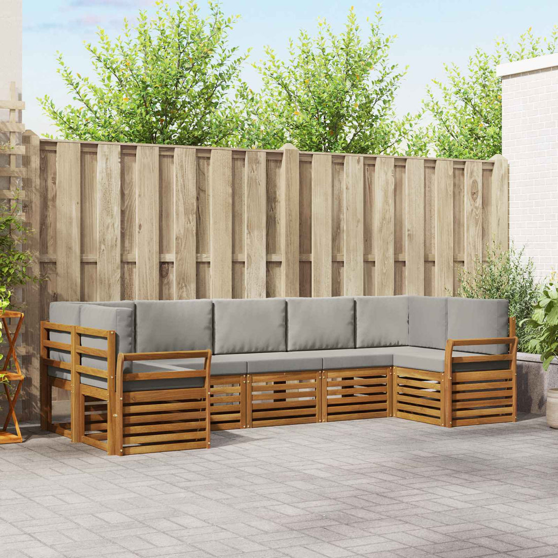 vidaXL Conjunto de sofás de exterior 7 uds. Gris Natural y Claro