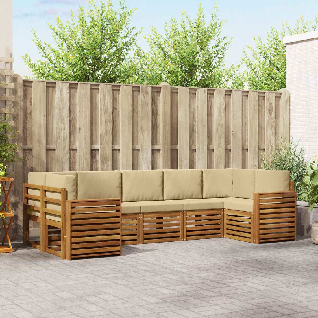 vidaXL Conjunto de sofás de exterior 7 uds. Natural y Beige