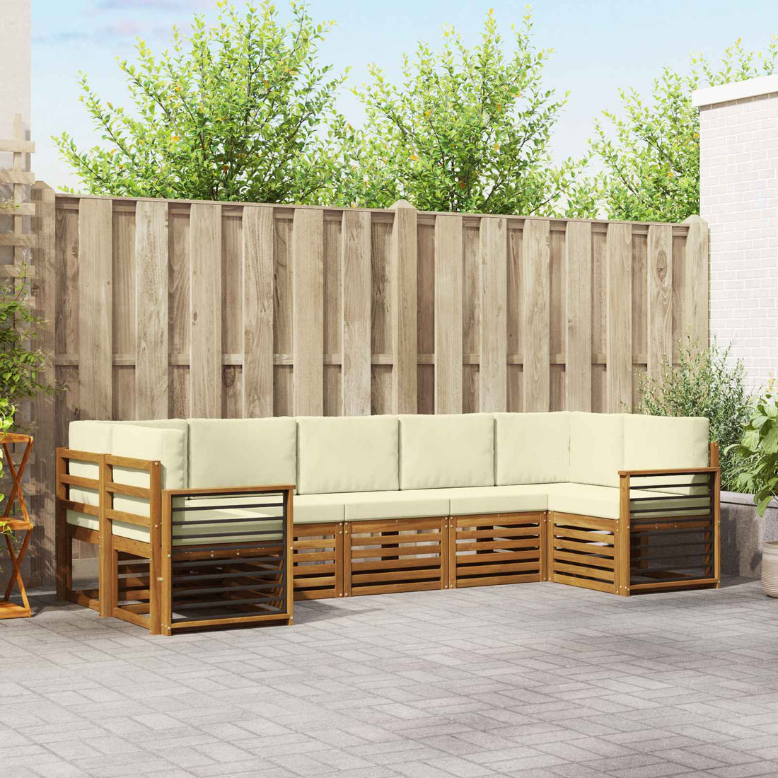 vidaXL Conjunto de sofás de exterior 7 uds. Natural y Crema