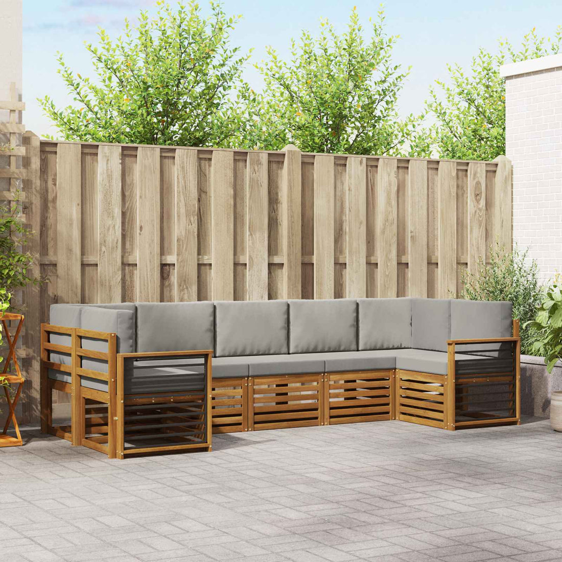 vidaXL Conjunto de sofás de exterior 7 uds. Gris Natural y Claro