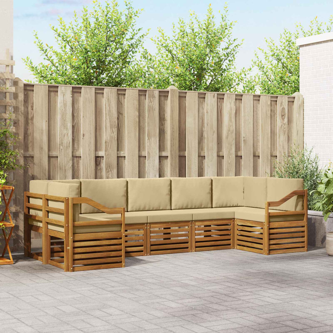 vidaXL Conjunto de sofás de exterior 7 uds. Natural y Beige