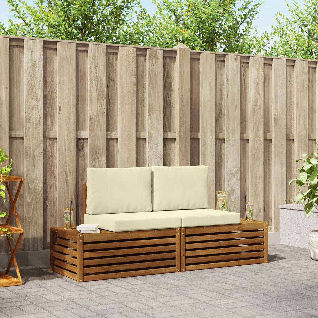 vidaXL 2 uds. Conjunto de sofás de exterior Natural y Crema