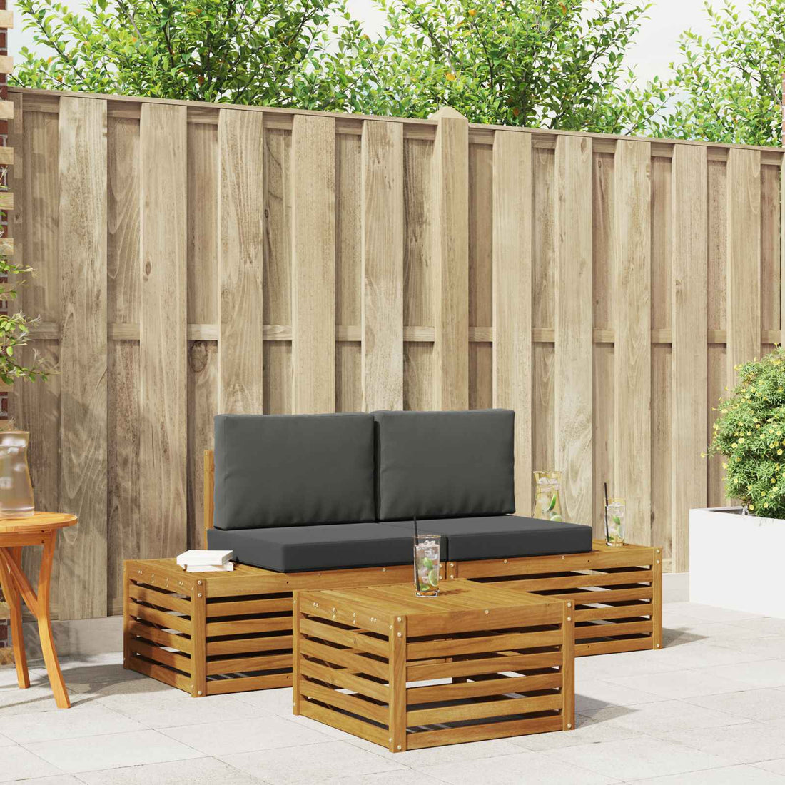 vidaXL Conjunto de sofás de exterior con cojín Natural y Antracita