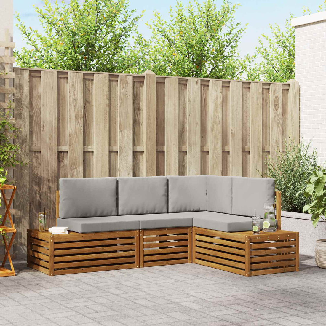vidaXL Conjunto de sofás de exterior 4 Pieza Gris Natural y Claro