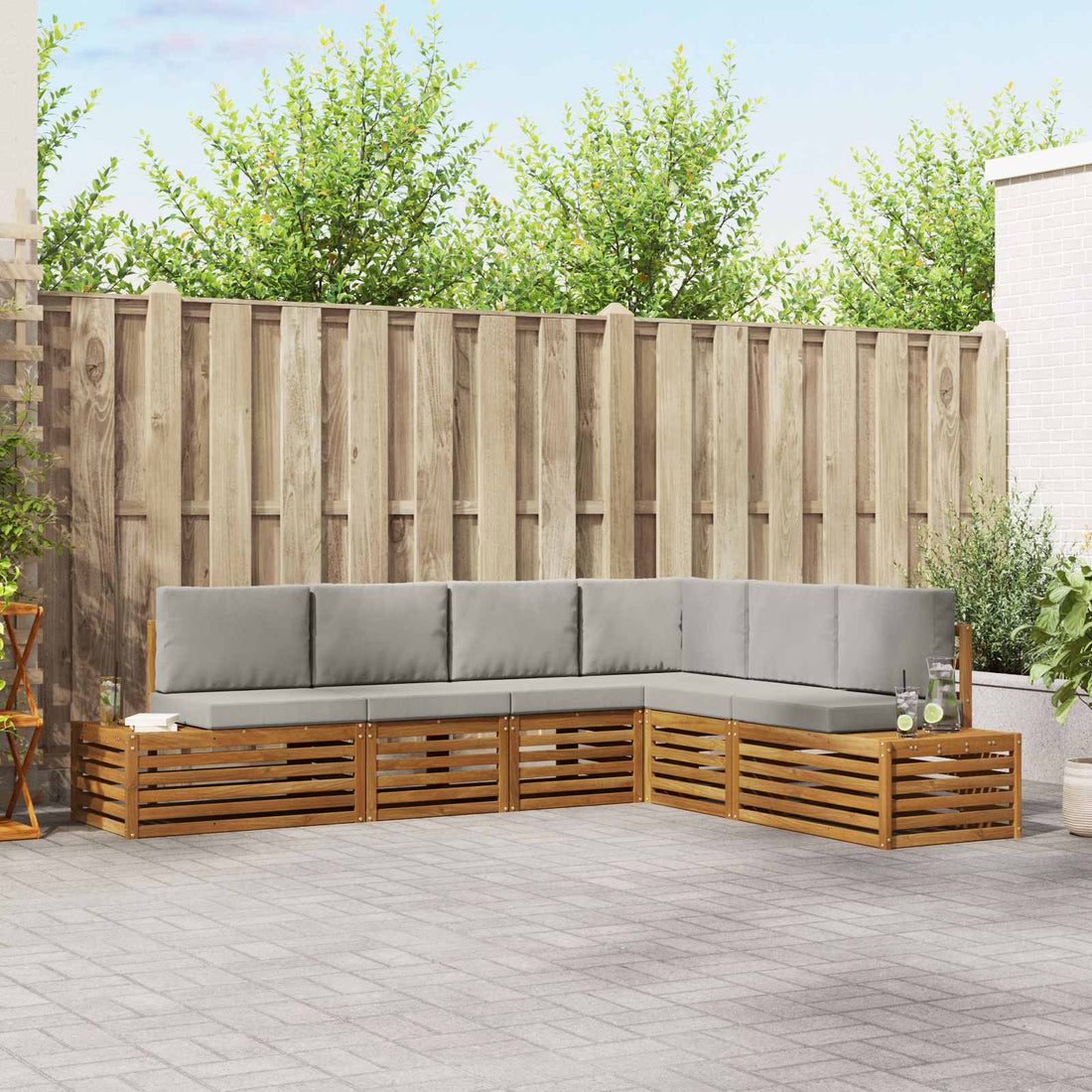 vidaXL 6 uds. Conjunto de sofás de exterior Gris Natural y Claro