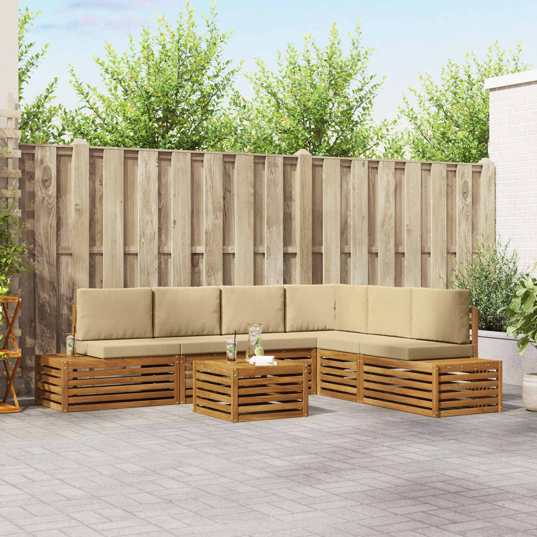 vidaXL 7 uds. Conjunto de sofás de exterior Natural y Beige
