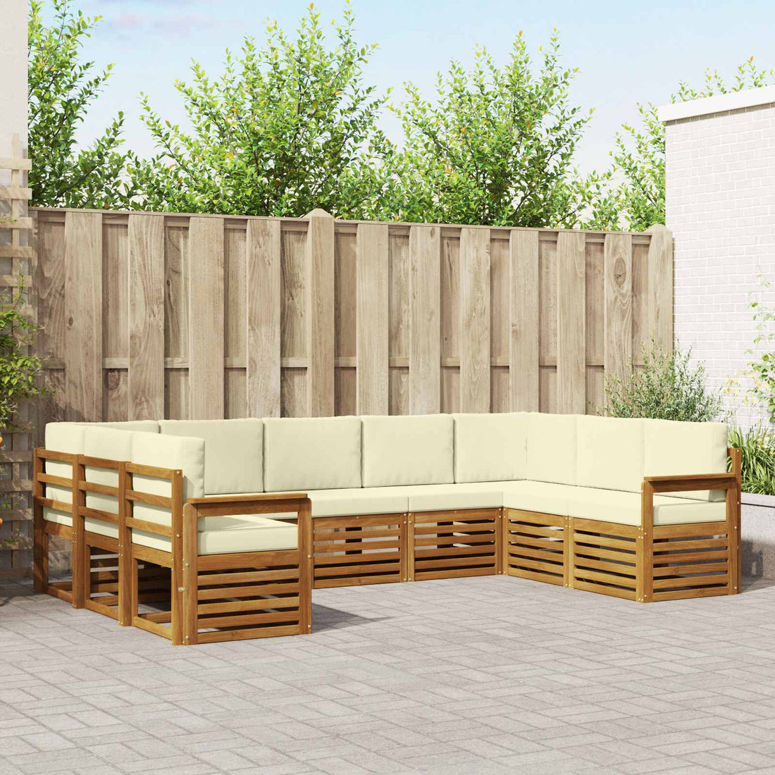 vidaXL Conjunto de sofás de exterior 9 uds. Natural y Crema