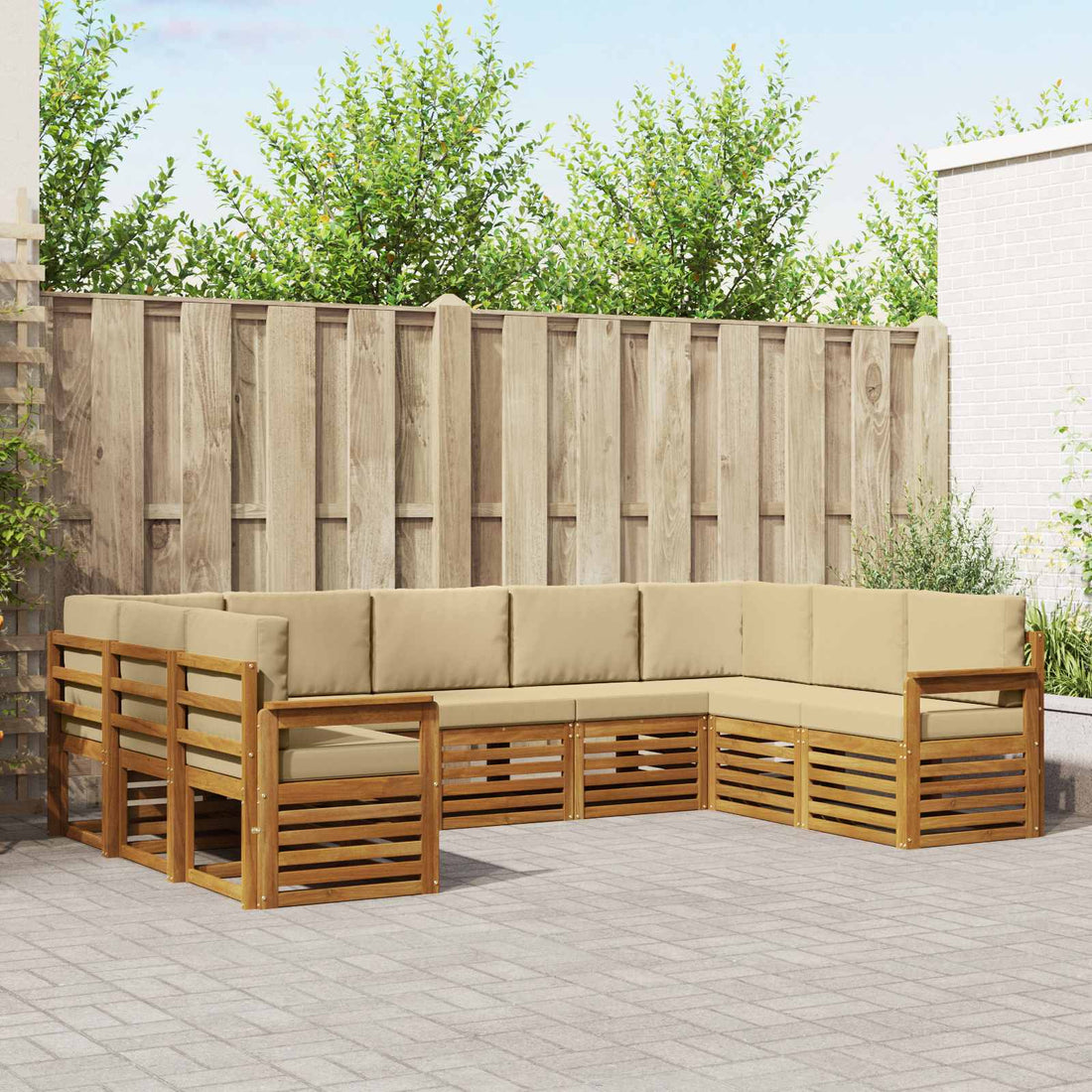 vidaXL Conjunto de sofás de exterior 9 uds. Natural y Beige
