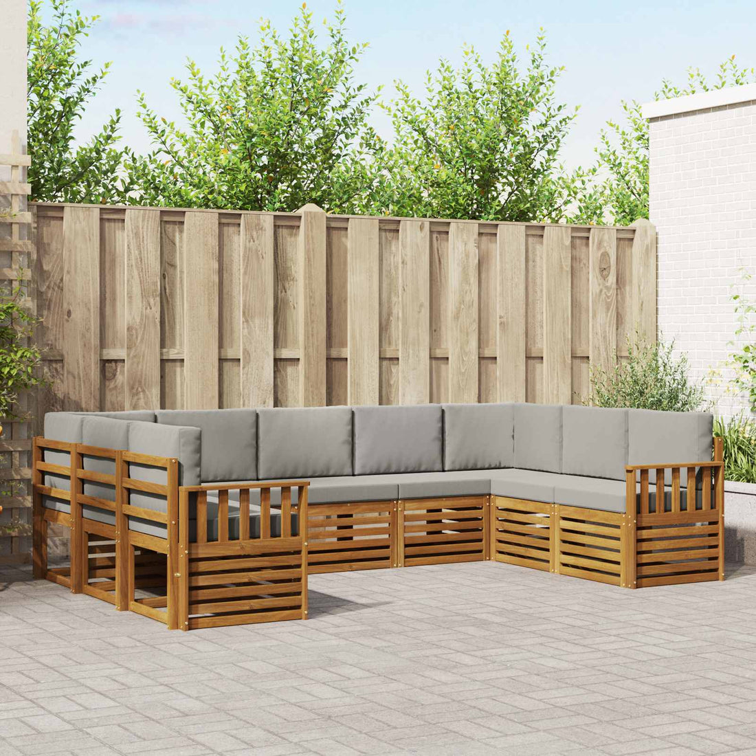vidaXL Conjunto de sofás de exterior 9 uds. Gris Natural y Claro