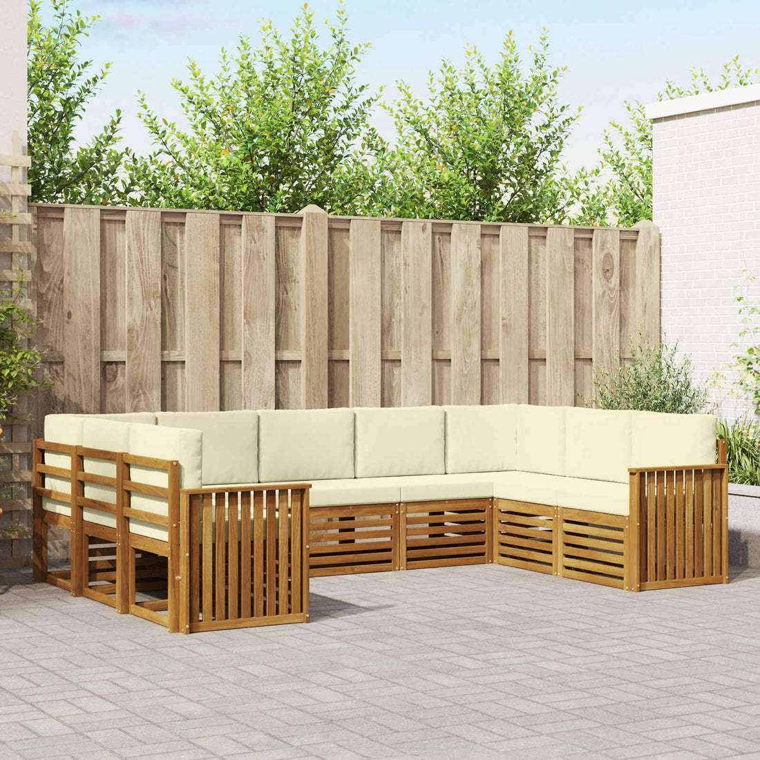 vidaXL Conjunto de sofás de exterior 9 uds. Natural y Crema