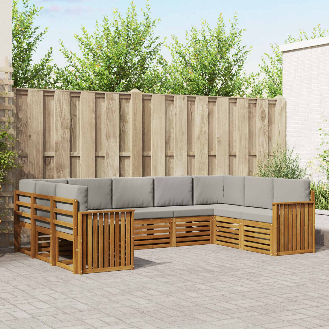 vidaXL Conjunto de sofás de exterior 9 uds. Gris Natural y Claro