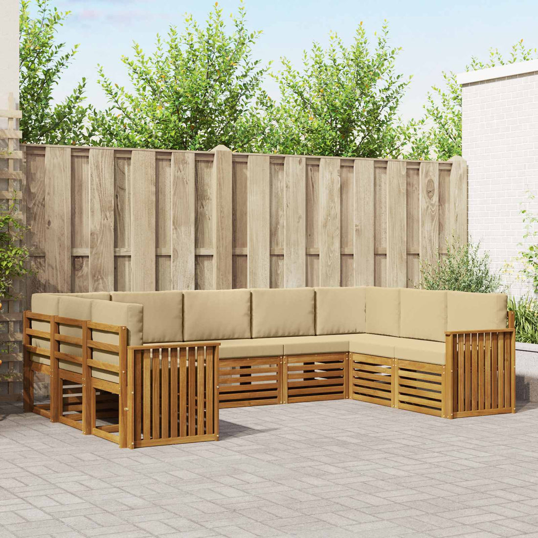 vidaXL Conjunto de sofás de exterior 9 uds. Natural y Beige