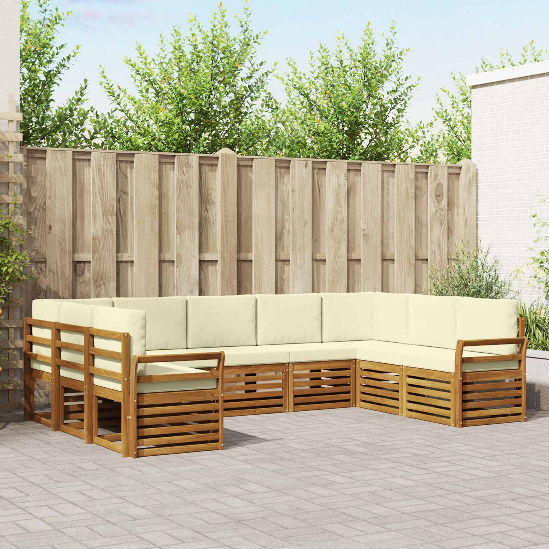 vidaXL Conjunto de sofás de exterior 9 uds. Natural y Crema