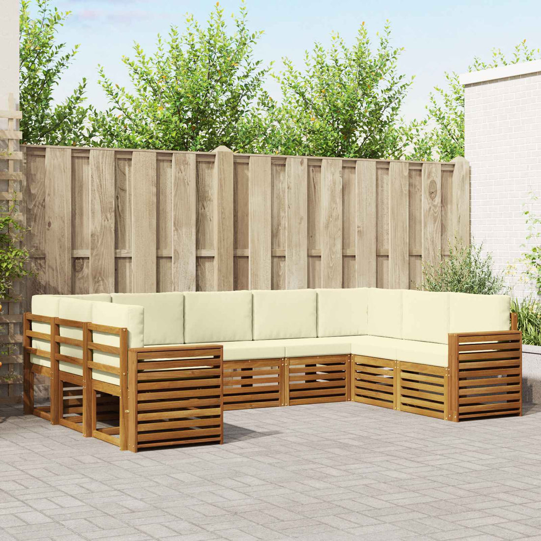 vidaXL Conjunto de sofás de exterior 9 uds. Natural y Crema