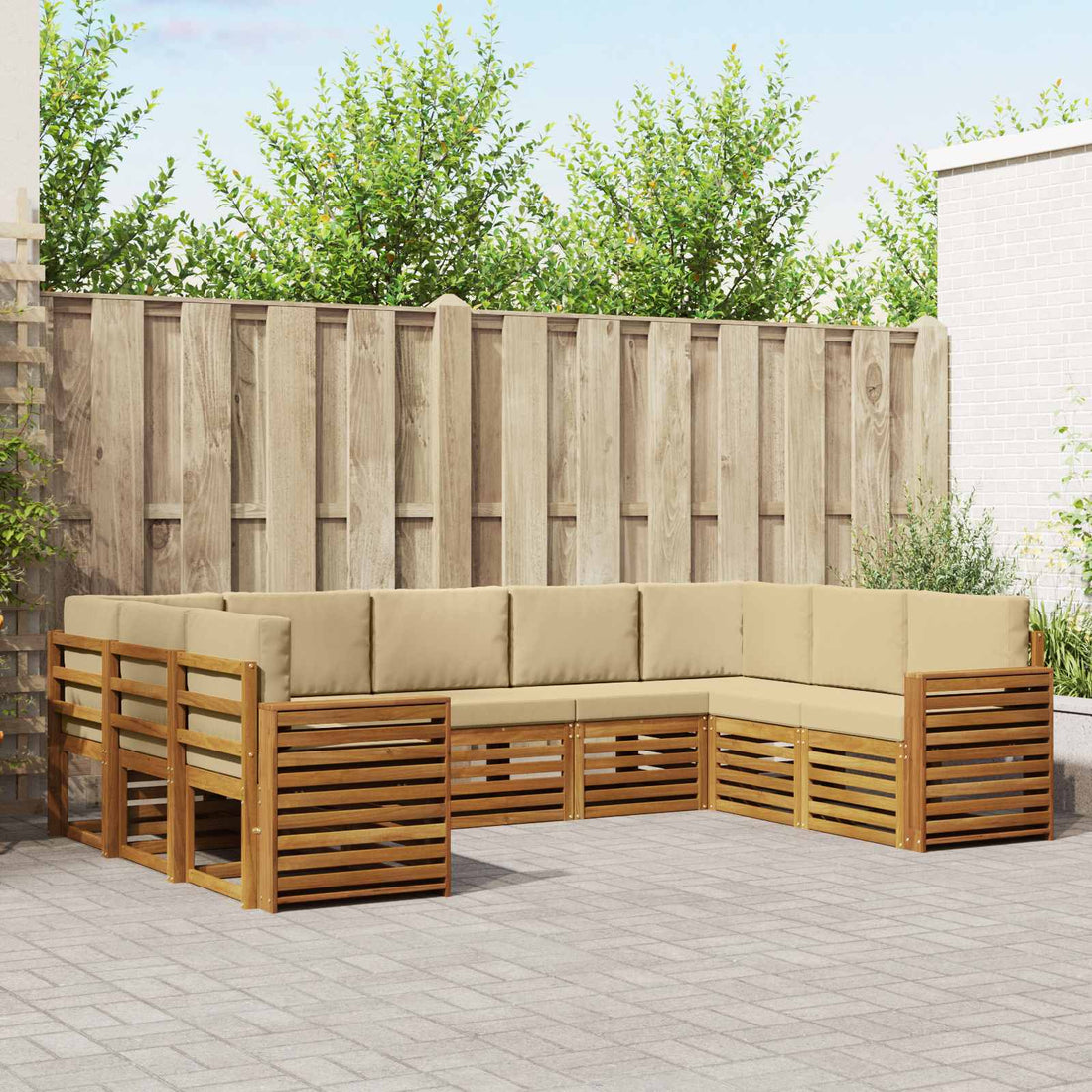 vidaXL Conjunto de sofás de exterior 9 uds. Natural y Beige