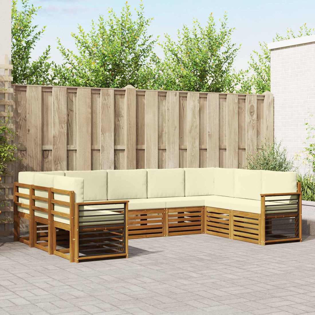 vidaXL Conjunto de sofás de exterior 9 uds. Natural y Crema