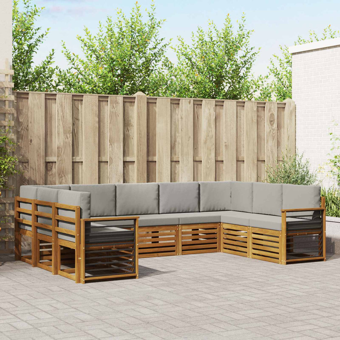 vidaXL Conjunto de sofás de exterior 9 uds. Gris Natural y Claro