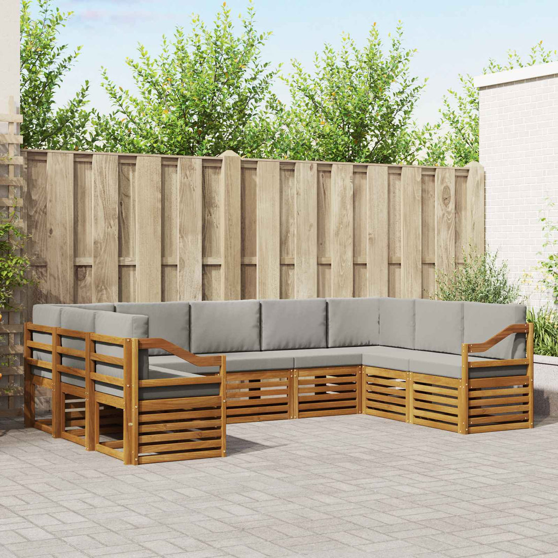 vidaXL Conjunto de sofás de exterior 9 uds. Gris Natural y Claro