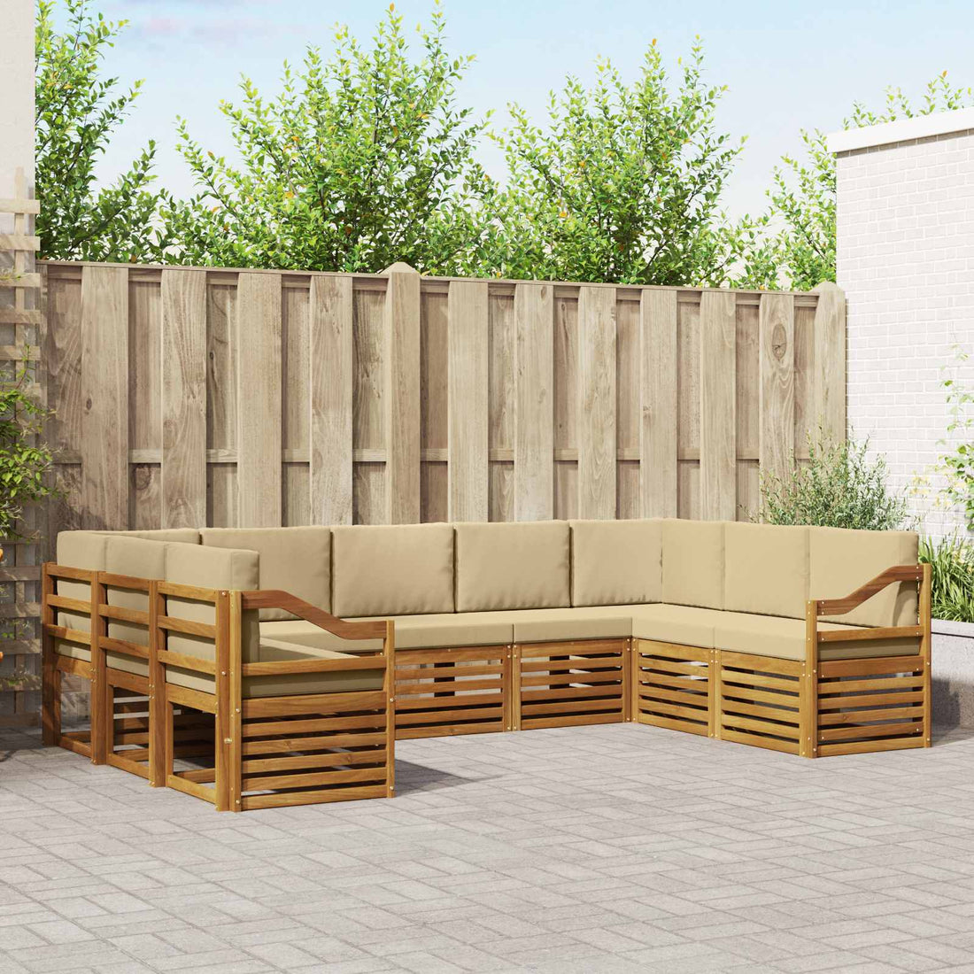vidaXL Conjunto de sofás de exterior 9 uds. Natural y Beige