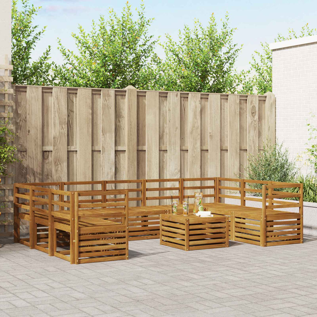 vidaXL Conjunto de sofás de exterior 10 uds. Natural