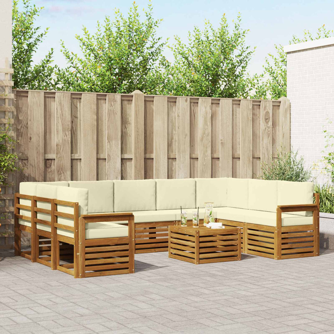 vidaXL Conjunto de sofás de exterior 10 uds. Natural y Crema