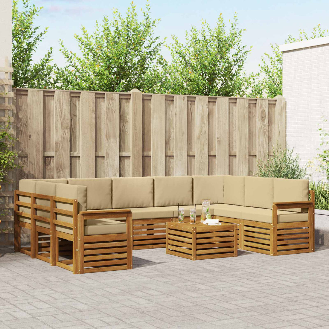 vidaXL Conjunto de sofás de exterior 10 uds. Natural y Beige