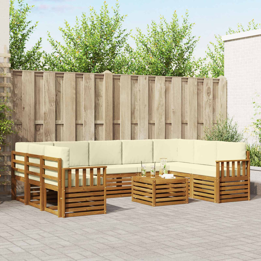vidaXL Conjunto de sofás de exterior 10 uds. Natural y Crema