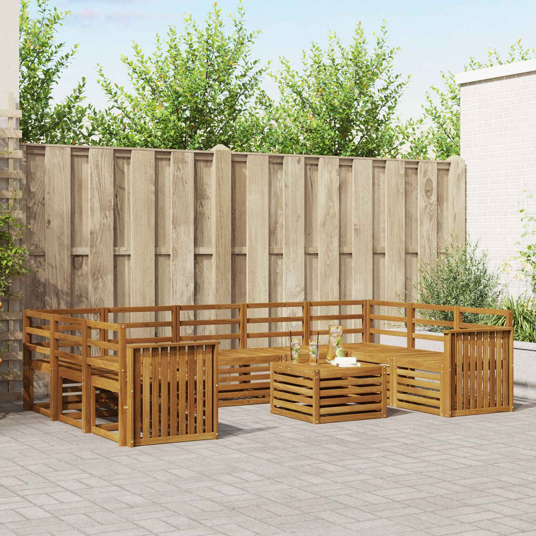 vidaXL Conjunto de sofás de exterior 10 uds. Natural