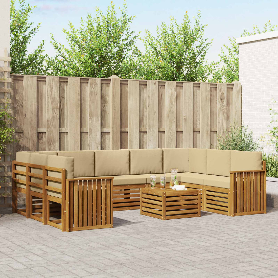 vidaXL Conjunto de sofás de exterior 10 uds. Natural y Beige