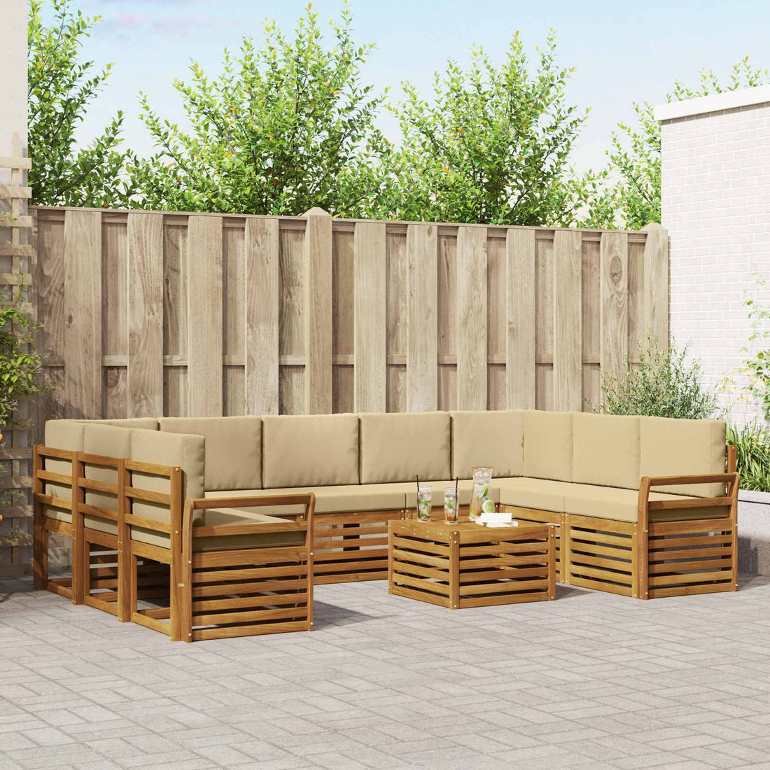 vidaXL Conjunto de sofás de exterior 10 uds. Natural y Beige