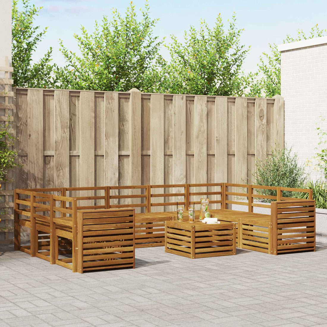 vidaXL Conjunto de sofás de exterior 10 uds. Natural